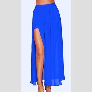 Jennifer Hope Blue Maxi Skirt with Two Leg Slits